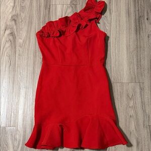 TCEC Vibrant Red One-Shoulder Dress